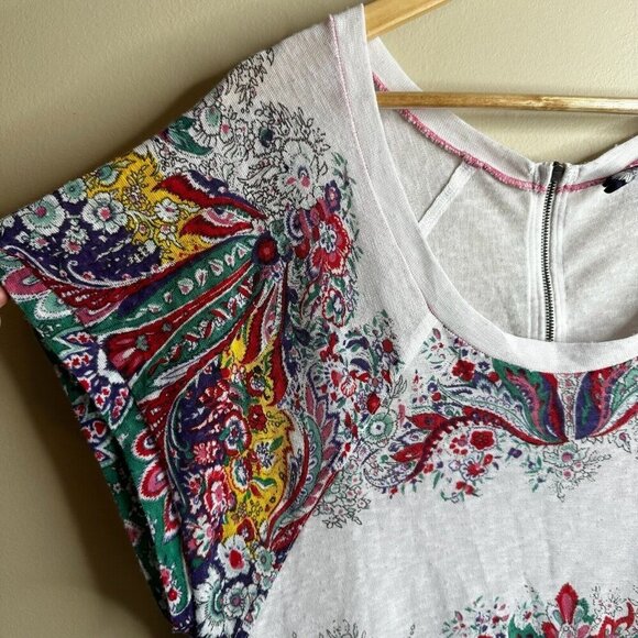 VTG Free People Top Sz M White Multicolor Floral Boho Paisley Festival Y2K 90s - Picture 2 of 8